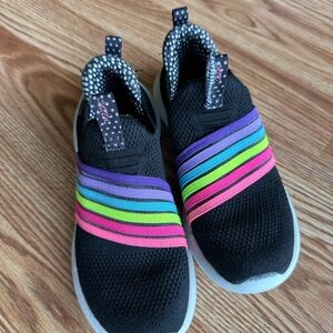 Skechers Black Kids Sneakers with Rainbow Stripes